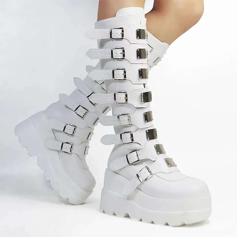 Funki Buys | Boots | Women's Punk Buckle Strap Platform Boots